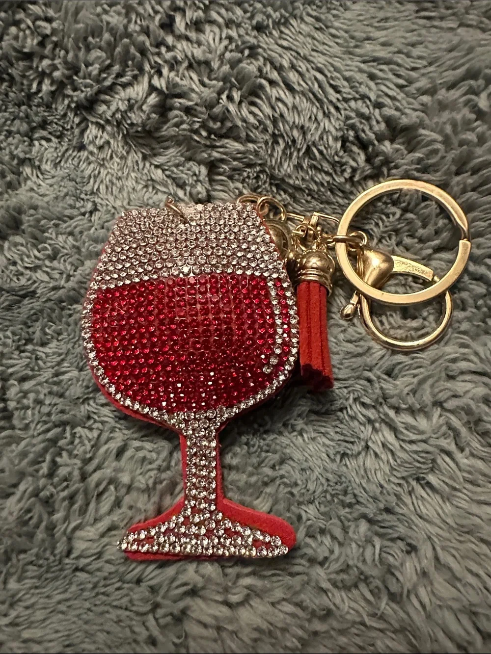 Crystal Wine Glass Keychain Charm in Red and Clear